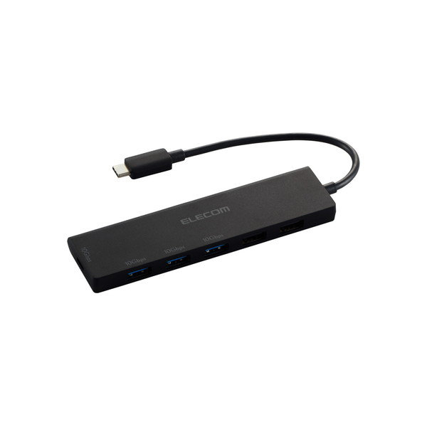 USB Type-C ハブ USB3.2 Gen2 （ USB-A ×5 USB-C ×1 ） バスパワー コンパクト 薄型 ケーブル長12cm ブラック U3HC-H060BK